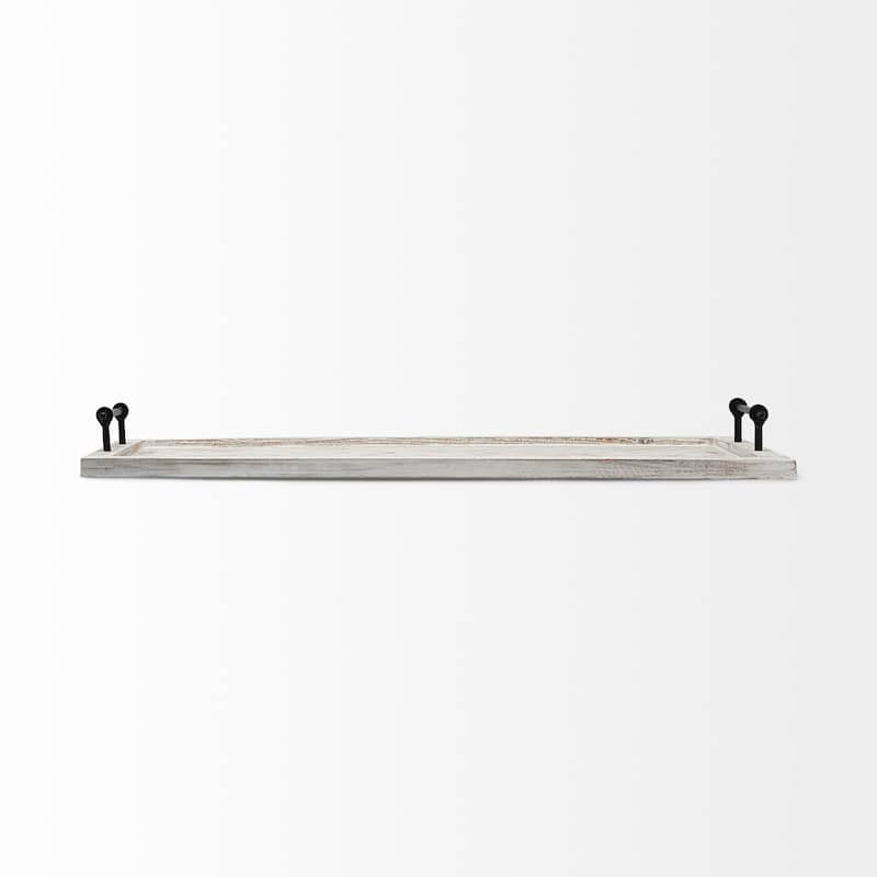 HomeRoots Whitewashed Tone Wood With Herringbone Pattern With Metal Raised Edges Tray - 4" X 35"