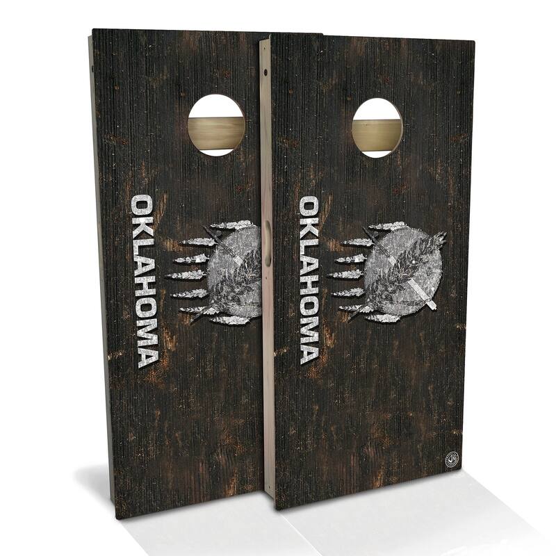 Oklahoma Flag Rustic Outdoor Cornhole Board Set - Premium 2x4 - Include Carrying Case