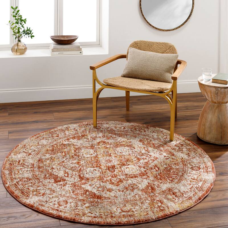Livabliss Traditional Mirabel Medallion Area Rug - 6'7" x 6'7" Round - Burnt Orange