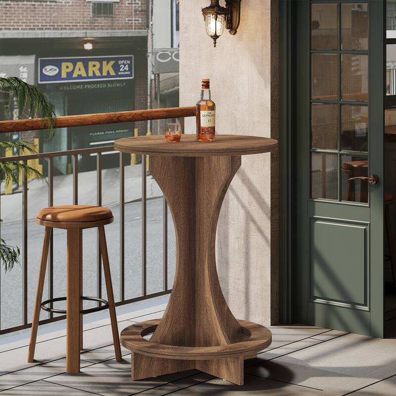 Small Round Bar Table Tall Bistro Pub Table for Home Bar, Kitchen - Brown