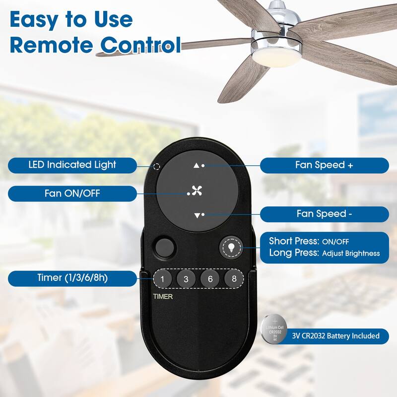 52-inch Chrome Modern Reversible LED Ceiling Fan with Light and Remote - 52 in. D x 52 in. W x 14.6 in. H