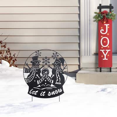 Glitzhome 30"H Christmas Metal Silhouette Snowman or Reindeer Family Yard Stake Wall Decor (Two Function)