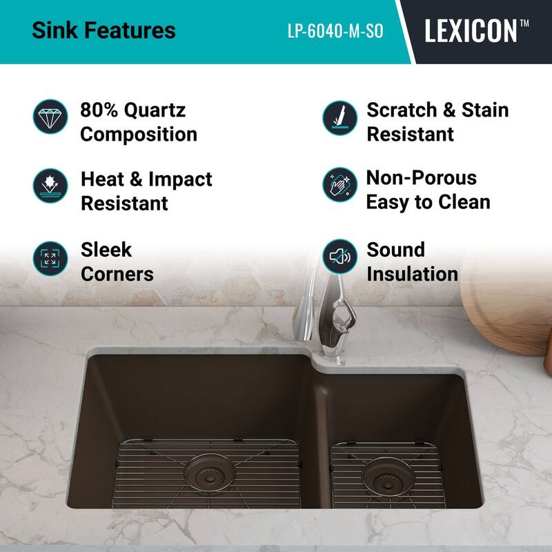 32 Inch Lexicon Platinum Quartz Composite Drop-in Undermount Galaxy Mocha - 19" W x 32" L x 9.75" H