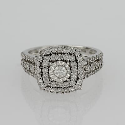 Miadora Halo Multi-Row 1/2ct TDW Diamond Engagement Ring 10k White Gold