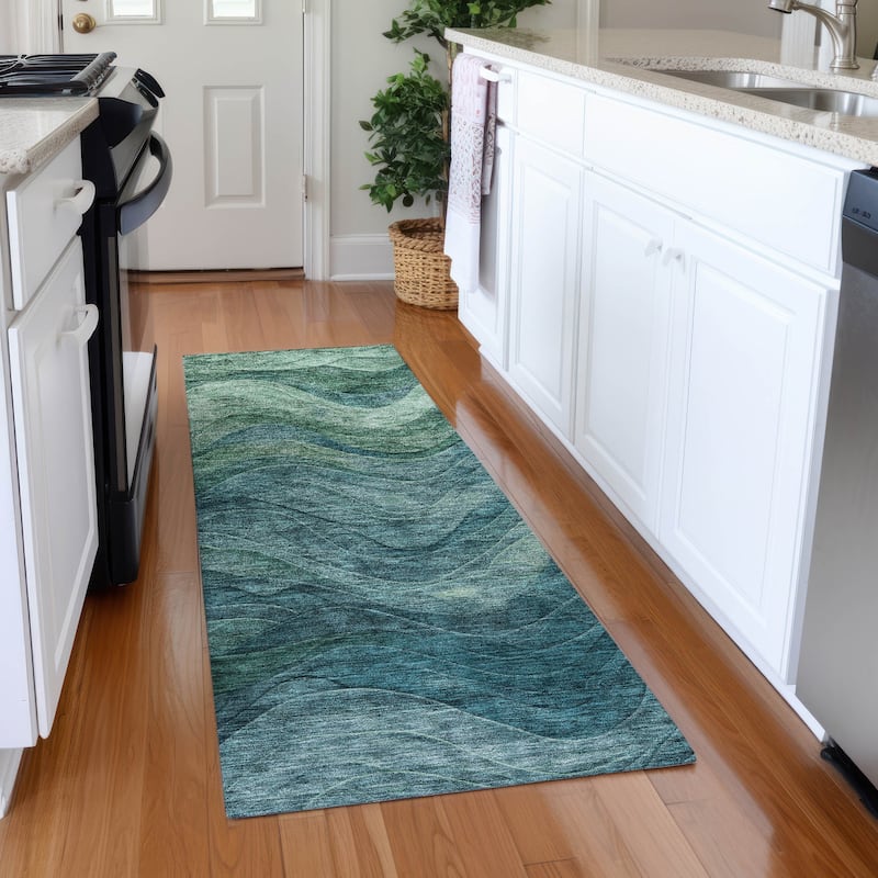 Premium Washable Super Soft Modern Waves Mayfield Rug - Teal - 2'3" x 7'6"