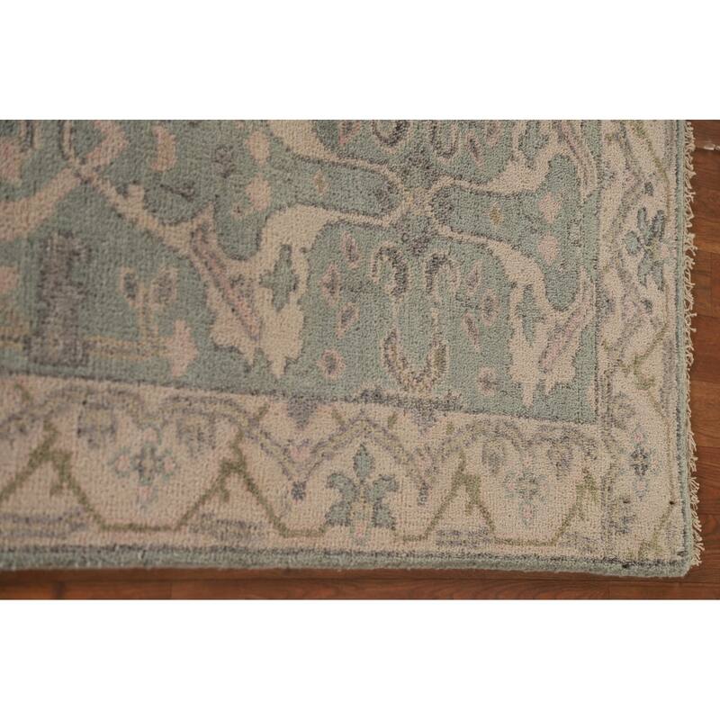 Green Oushak Indian Runner Rug Hand-knotted Wool Carpet - 2'6"x 9'11"