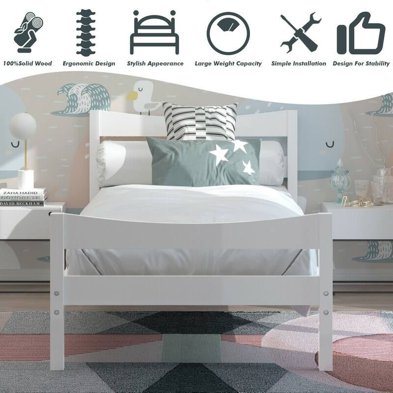 Pine Wood Twin Size Platform Bed Frame with Slat Support and Headboard-Footboard