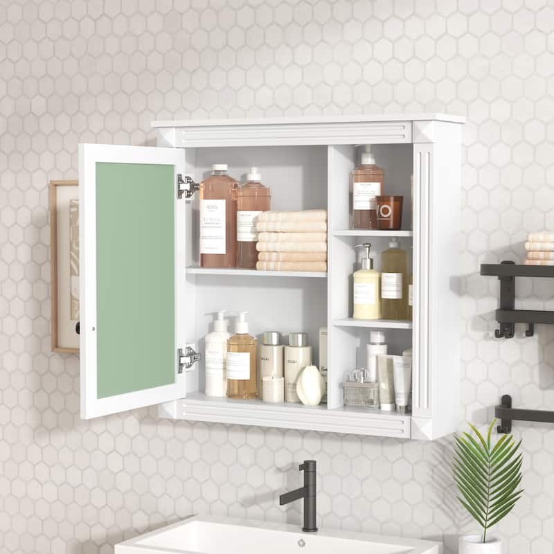 Roomfitters Medicine Cabinet with Mirror, Wall Mounted Cabinet with Organizer and Shelf, Bathroom Storage Unit, White
