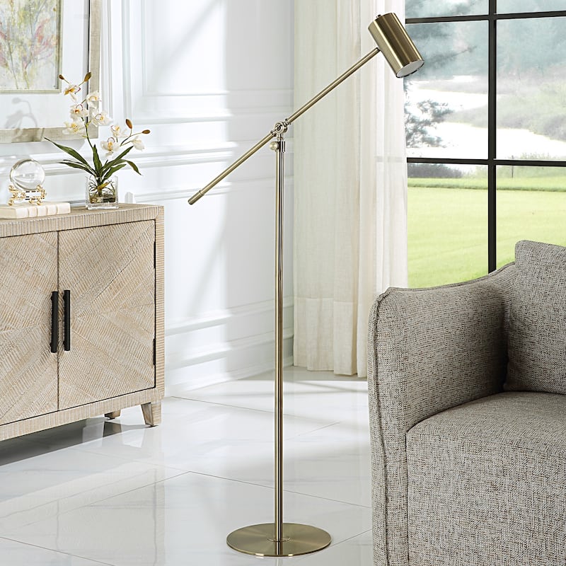 Copper Grove Antique Brass Adjustable Height Floor Lamp