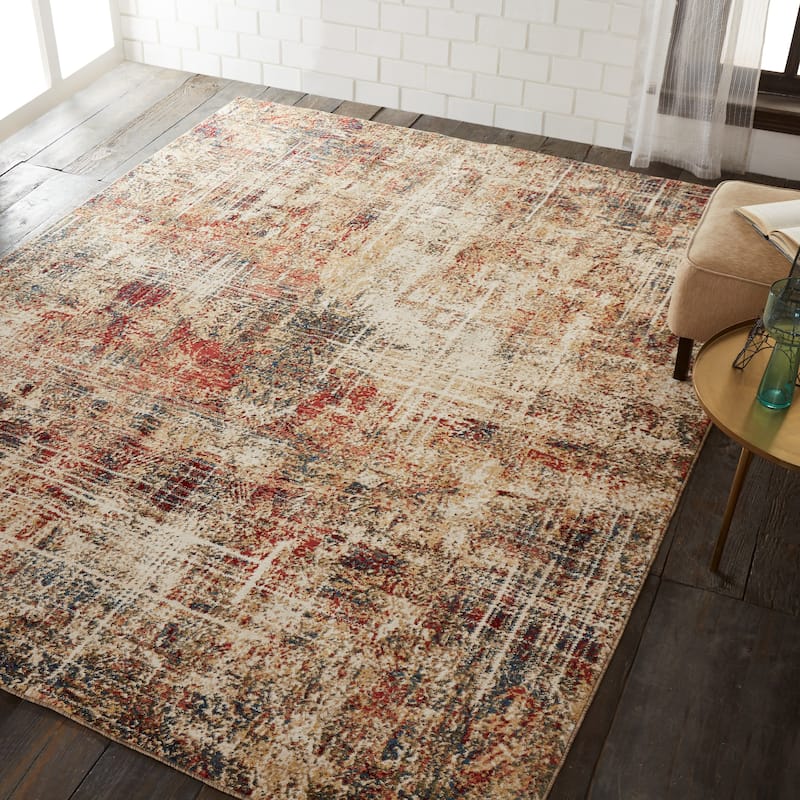 Porch & Den Delta Distressed Ivory / Crimson Abstract Area Rug