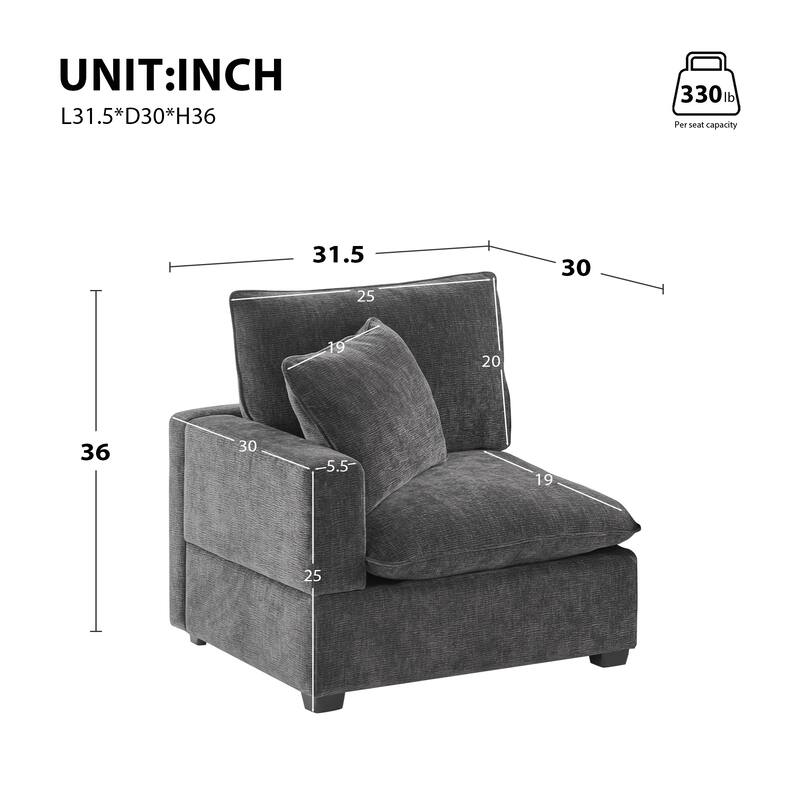 31.5*30" Left Seat Module for Modular Sofa, Dark Gray, Flexible, Pure Foam Cushion