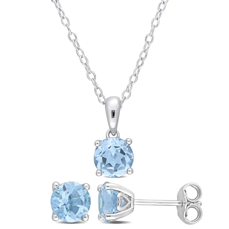 Miadora 3ct TGW Sky Blue Topaz Solitaire Necklace and Stud Earrings Set in Sterling Silver