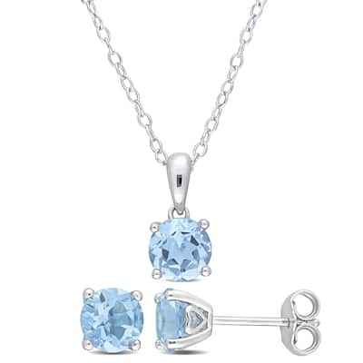 Miadora 3ct TGW Sky Blue Topaz Solitaire Necklace and Stud Earrings Set in Sterling Silver