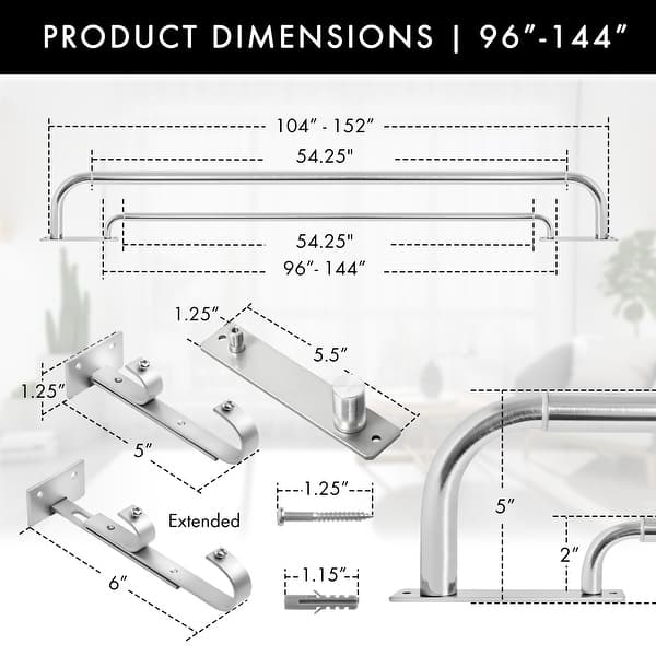 dimension image slide 0 of 21, Meriville Double Wrap Around Blackout Curtain Rod Set - 1-inch Diameter Front Rod and 5/8-inch Diameter Back Rod