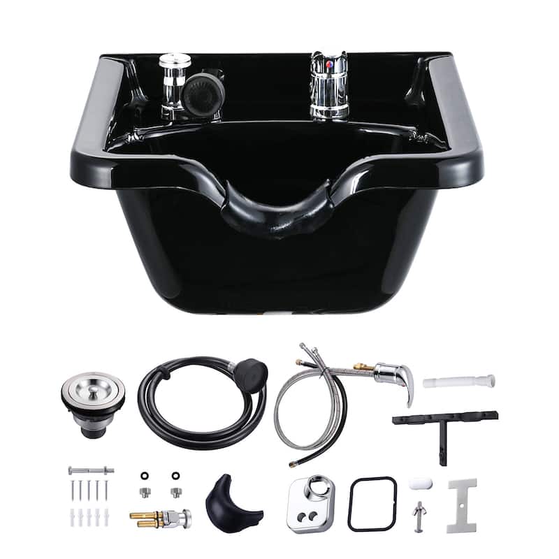 WOWOW Professional Shampoo Bowl for Salon - Matte Black - 18.8 X 19.3 X 10.6inch