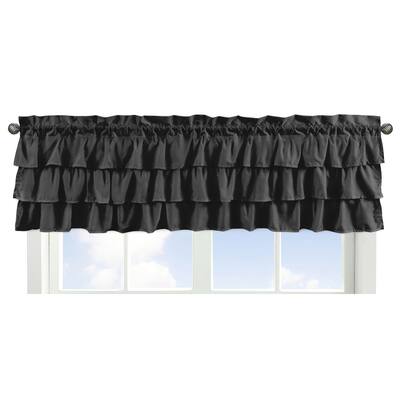 Black Window Curtain Valance - Solid Color for Woodland Rustic Collection Country Farmhouse Tiered Ruffles Ruffled