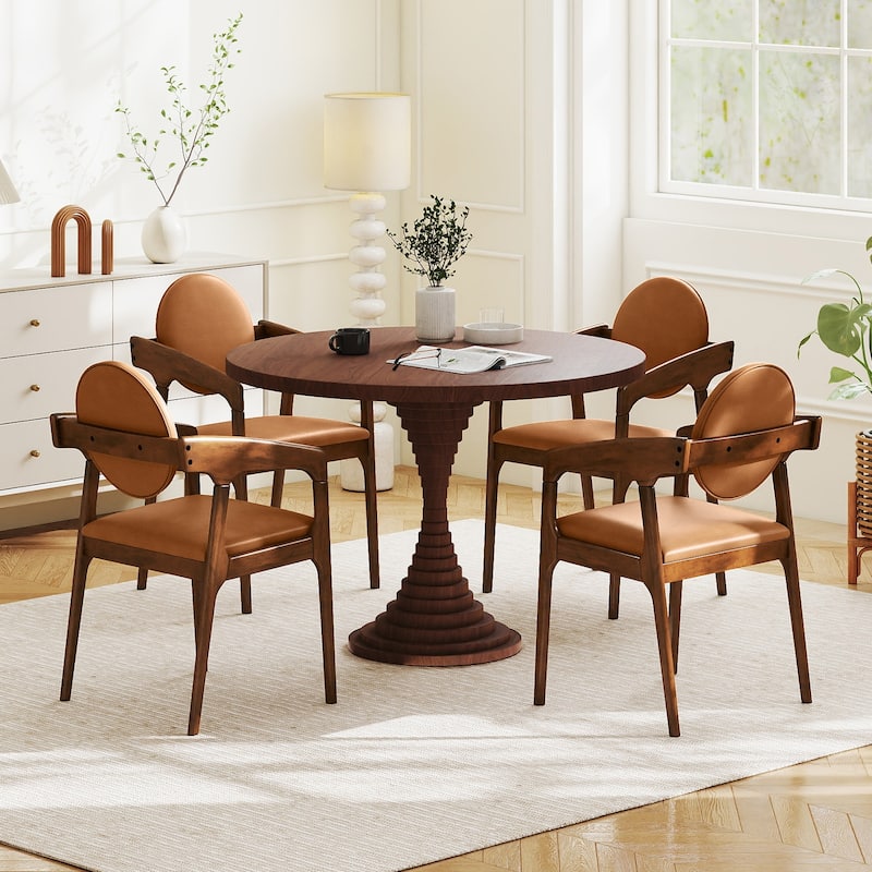 Gymax Wooden Dining Chair Set of 4 w/Rubber Wood Frame Padded Seat &