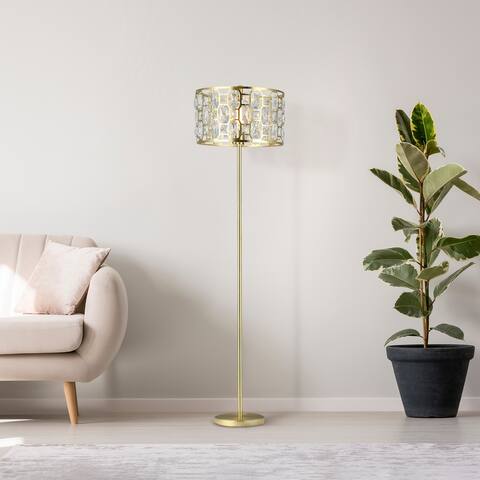 Genevieve River of Goods Gold Metal and Faceted Crystal Candlestick 63-Inch Floor Lamp - 15.25" x 15.25" x 62.625"