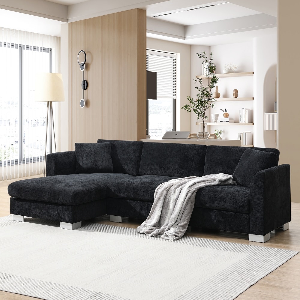 4-seat Chenille Indoor Sectional Sofa with Oversized Chaise