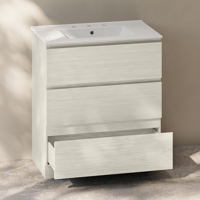 Liberte 30" Freestanding Bathroom Vanity In White Oak With 3-Hole Widespread Sink Top - 30