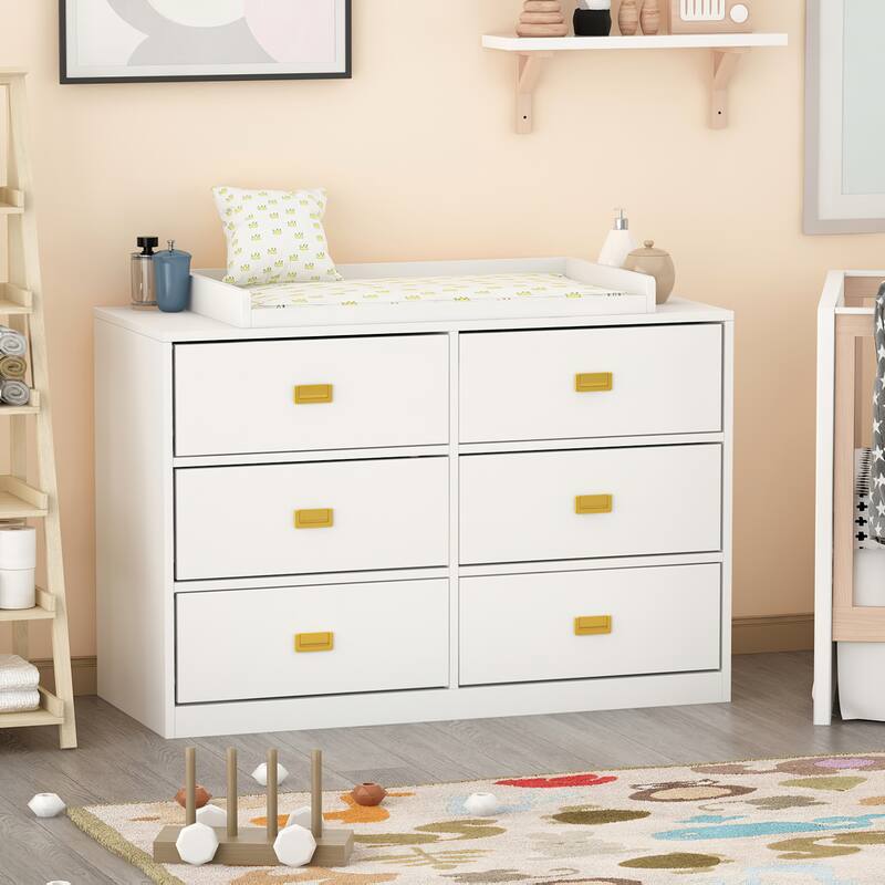 Kerrogee 6-Drawer Dresser with Changing Table - Grey