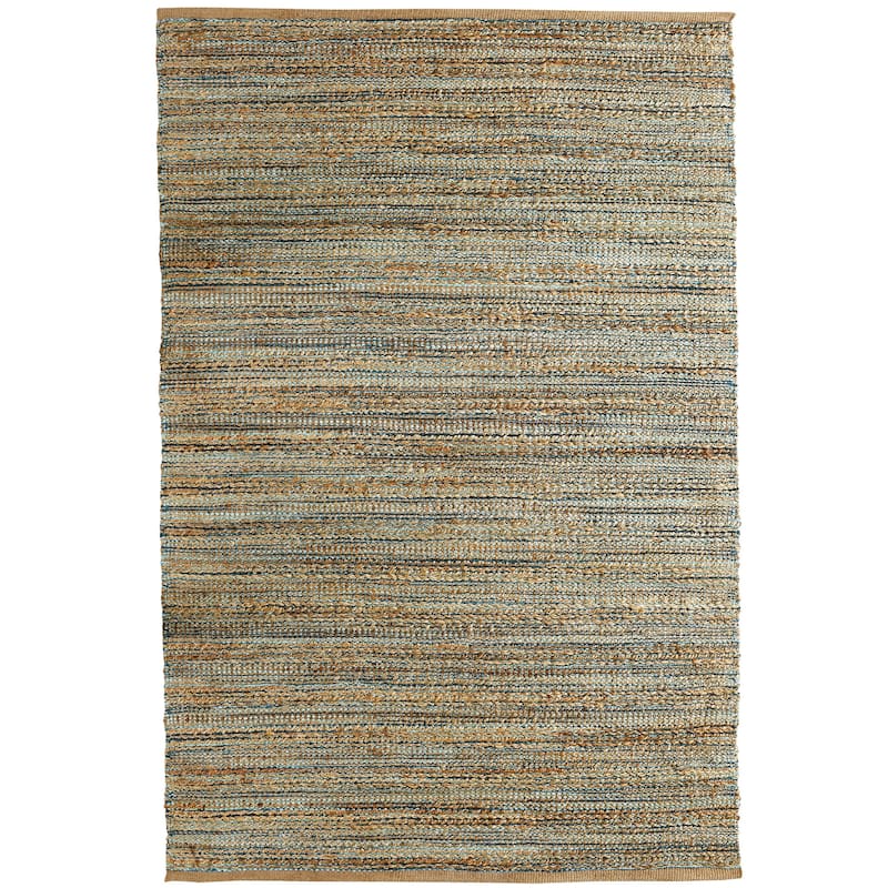 Sevita Organic Jute Geometric Area Rug, Blue and Medium Blue - 7'9" x 9'9" - Tan/Aqua Blue/Medium Blue