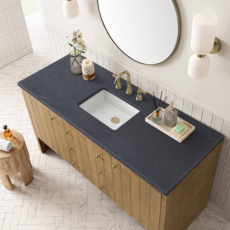 James Martin Vanities Hudson 60" Single Vanity, Light Natural Oak - Charcoal Soapstone Quartz