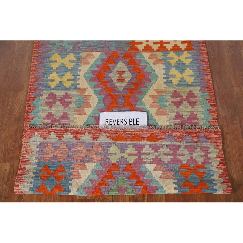 Multicolor Kilim Oriental Accent Rug Hand-Woven Wool Foyer Carpet - 3'4"x 4'11"
