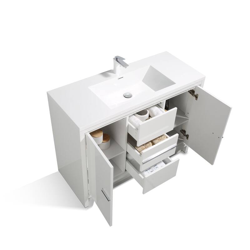 Freestanding Bathroom Vanity Set in HG-White with Integrated Solid Surface Sink