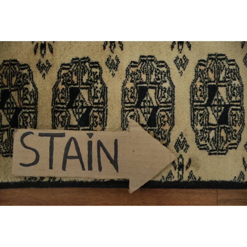 Hand Knotted Oriental 100% Wool Carpet Traditional Geometric Beige & Ivories Bokhara Runner Rug - 7' 4'' X 1' 6''