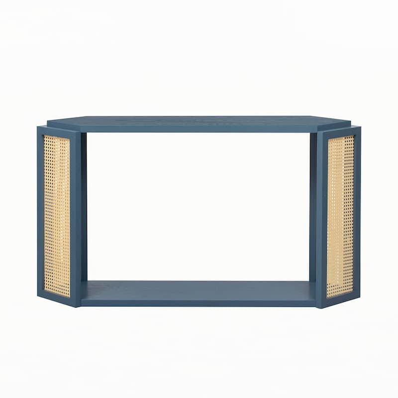 Narrow Console Table with Open Shelf,Antique Blue