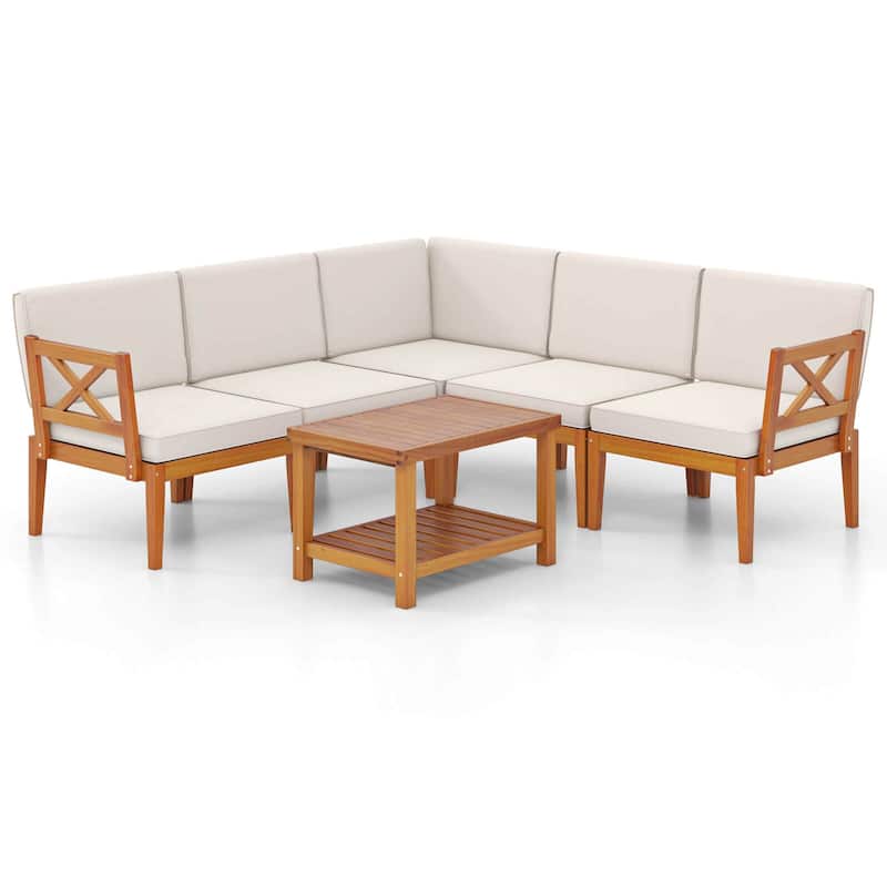 Costway 6 PCS Acacia Wood Patio Furniture Set with Cushions and 2-Tier - See Details