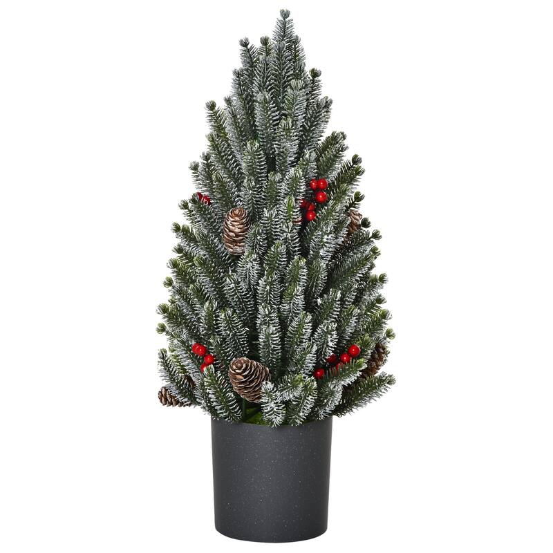 HOMCOM 18" Small Flocked Christmas Tree with Mistletoe and Pine Cones