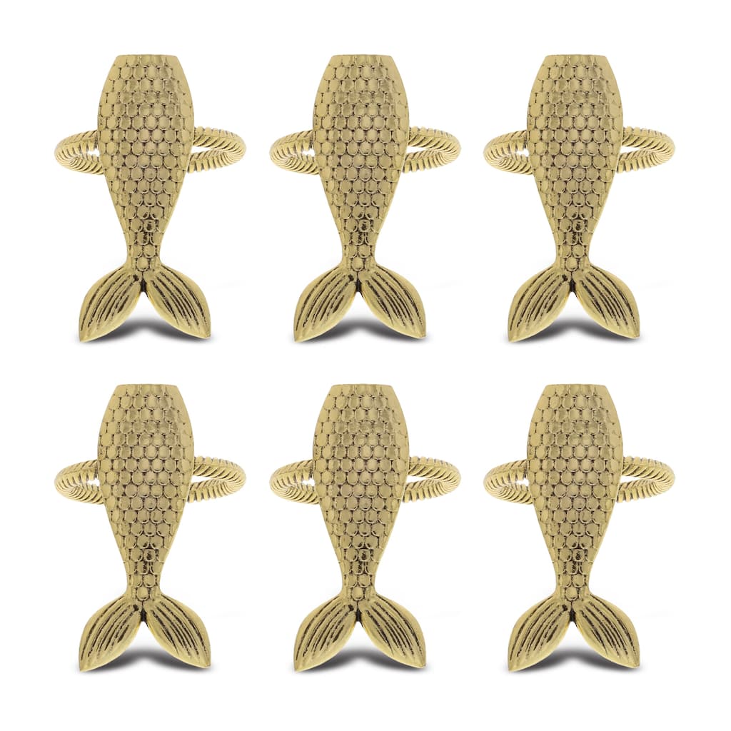 KitchaBon Mermaid Gold Napkin Rings for Table Decor - Set of 6 - 2.25 x 1 x 1.65 inches