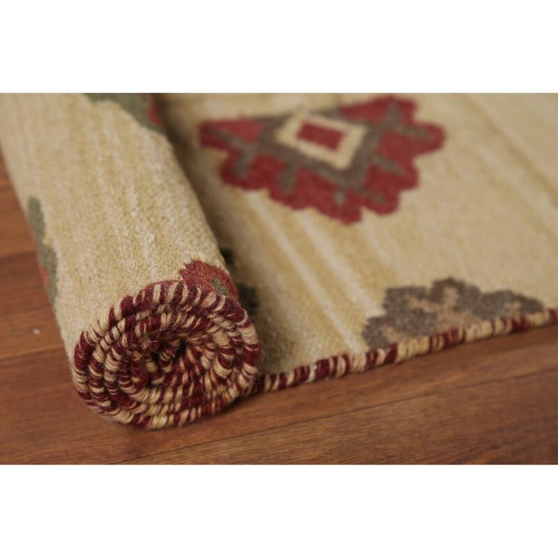 Kilim Oriental Area Rug Hand-Woven Beige Wool Carpet - 7'6"x 9'10"