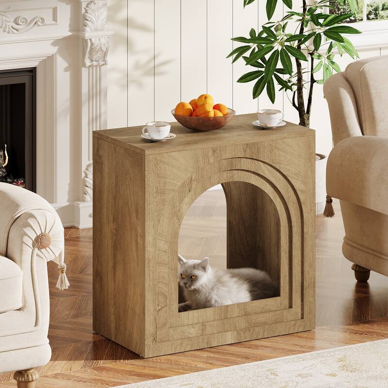 2-Tier End Table, Side Table with Open Shelf, Arched Nightstand for Living Room, Bedroom