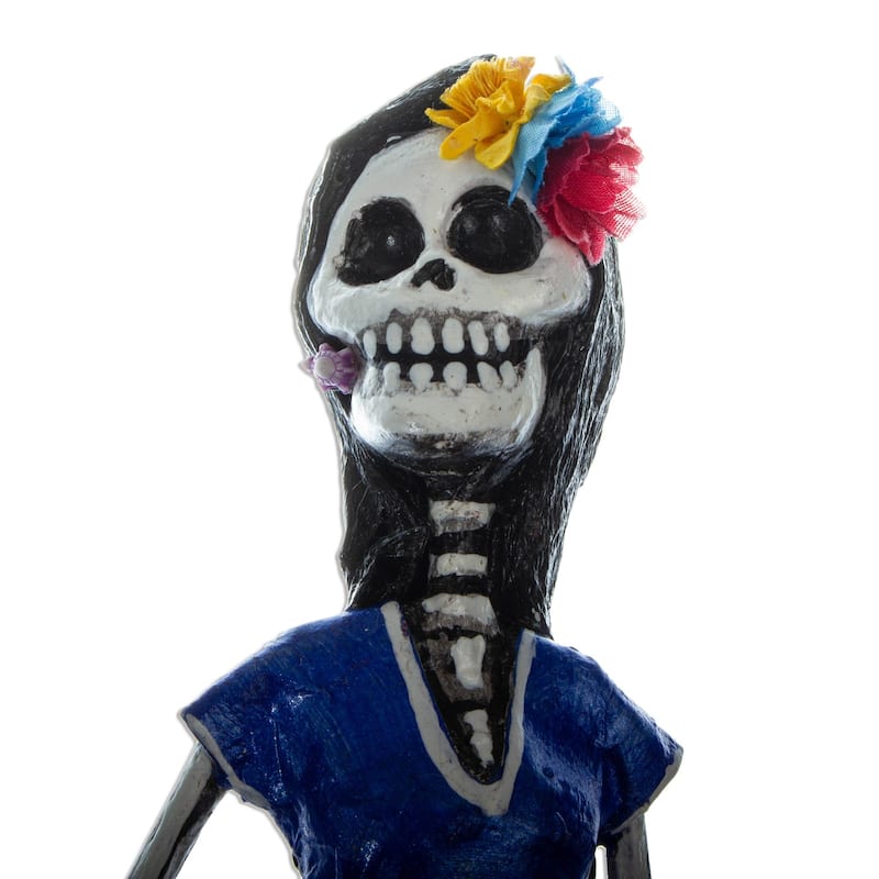 Novica Handmade Catrina With Flower Papier Mache Sculpture