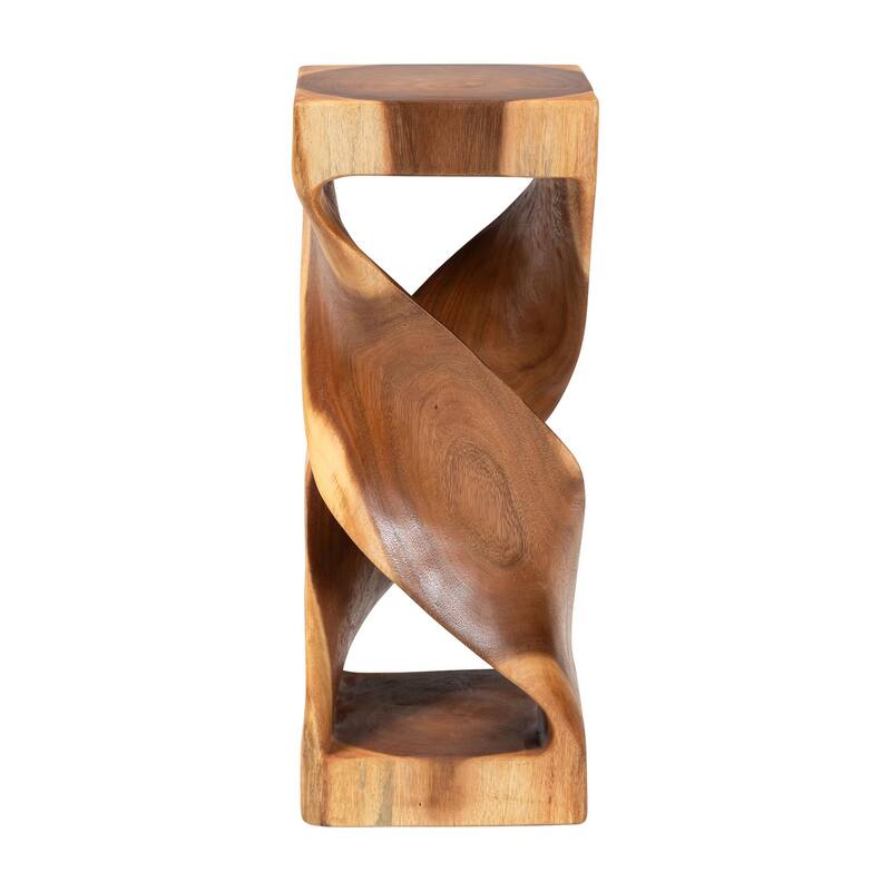 Rapha Hand-carved Suar Wood Side Table - Sculptural Accent Table with Twist Design, Modern Boho Style for Living Room or Bedroom