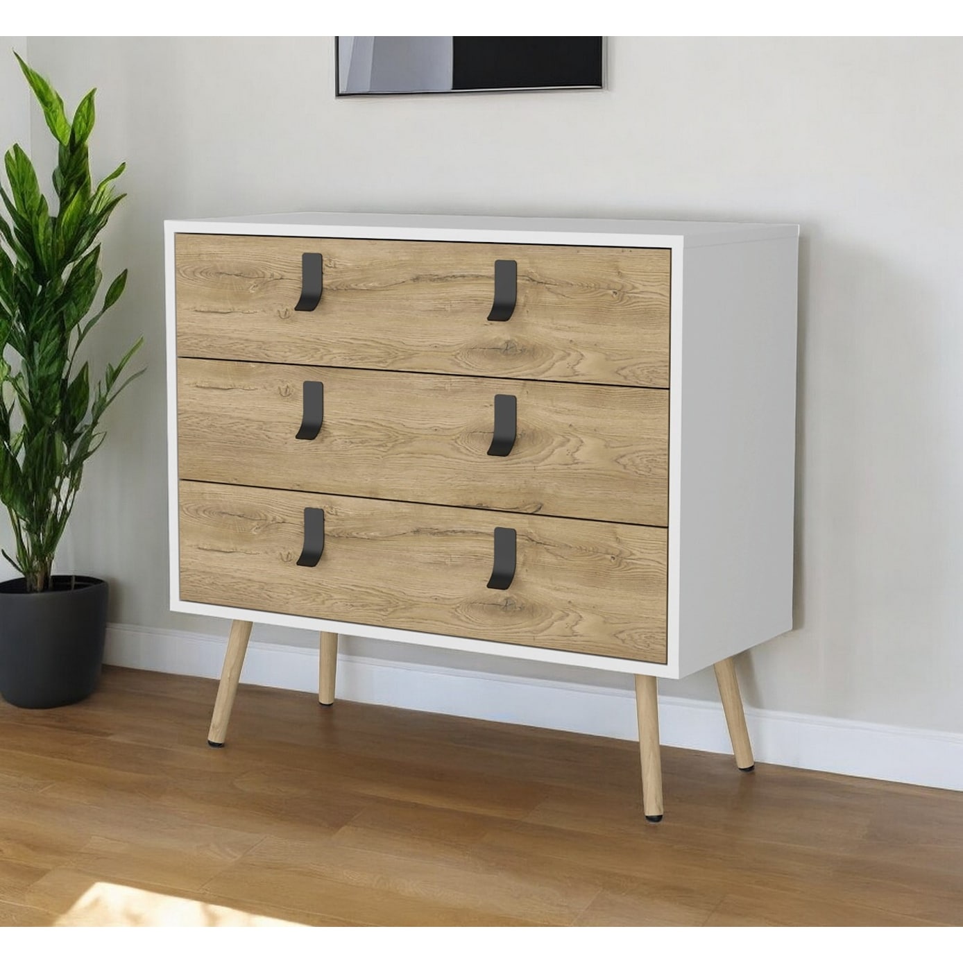 HomeRoots 32" White and Natural Three Drawer Dresser