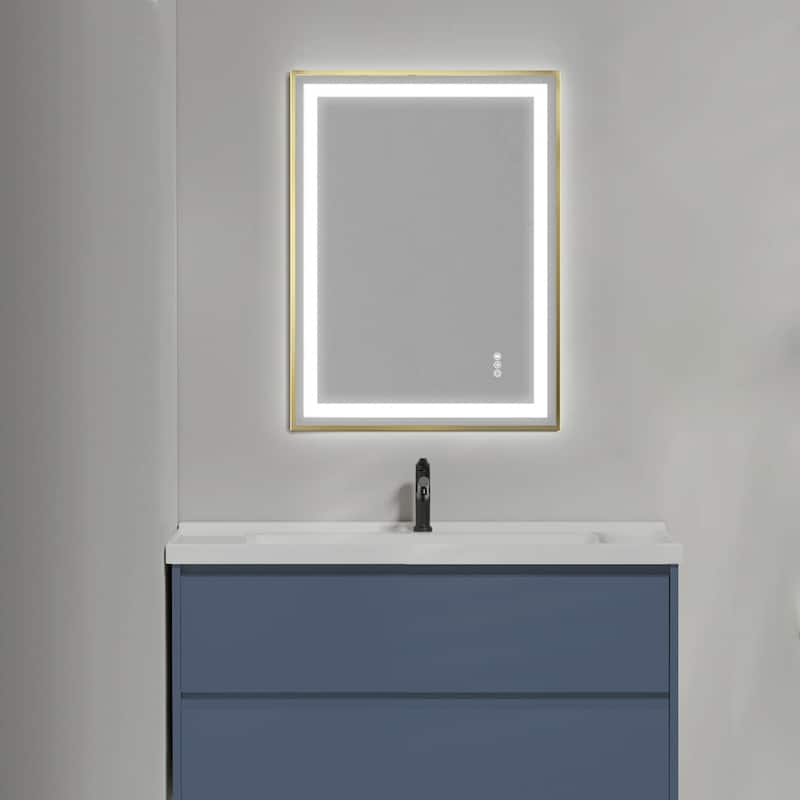 Topcraft Gold Framed Tempered Glass Mirror with Dual LED Strip Lighting