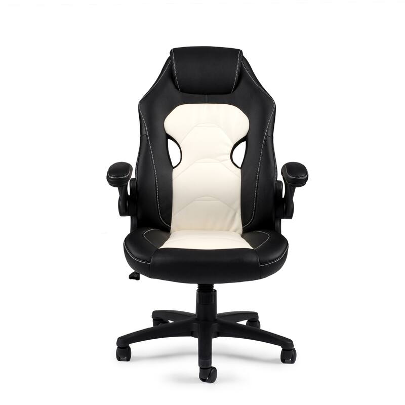 Asian Office Chair - Modern Faux Leather Desk Chair - Ergonomic Computer Chair - Black and White