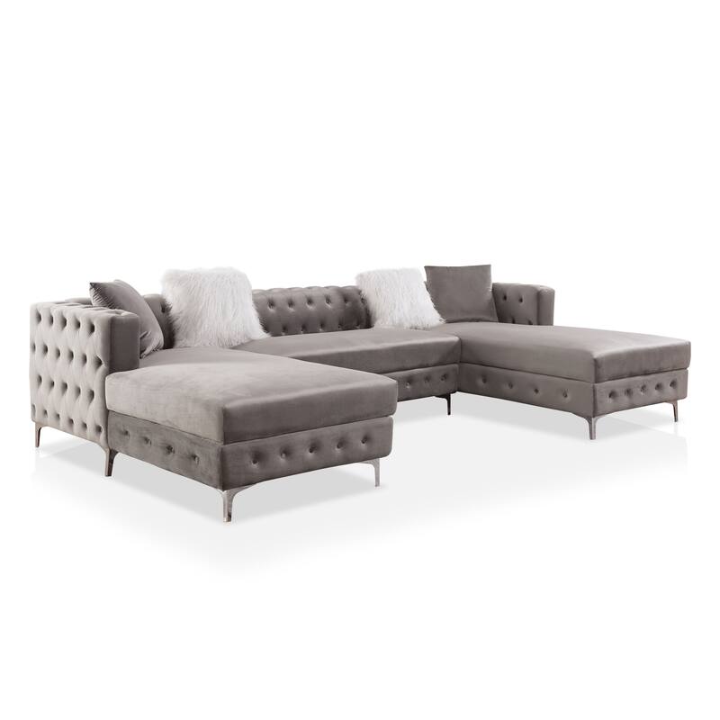 Delfinia Contemporary Fabric Upholstered Tufted Sectional by Furniture of America