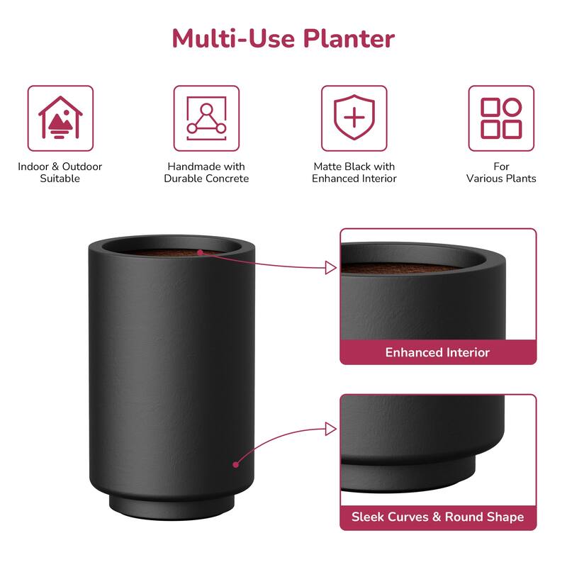 Concrete Cylindrical Planter with Drainage Hole for Indoor & Outdoor