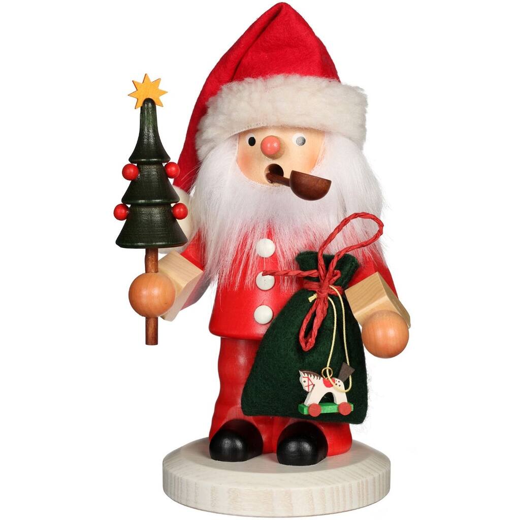 7.75" Red White "Santa Claus Holding A Christmas Tree" Incense Burner