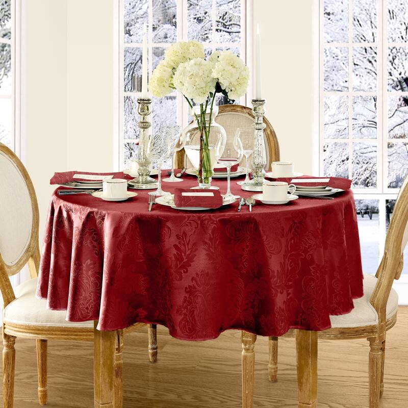 Elrene Barcelona Damask Elegant Fabric Tablecloth - 60" w x 84" l oval - Red