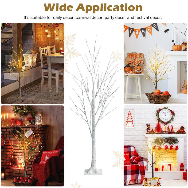 Gymax 4/5/6 FT Pre-lit White Birch Tree Artificial Twig Birch Tree