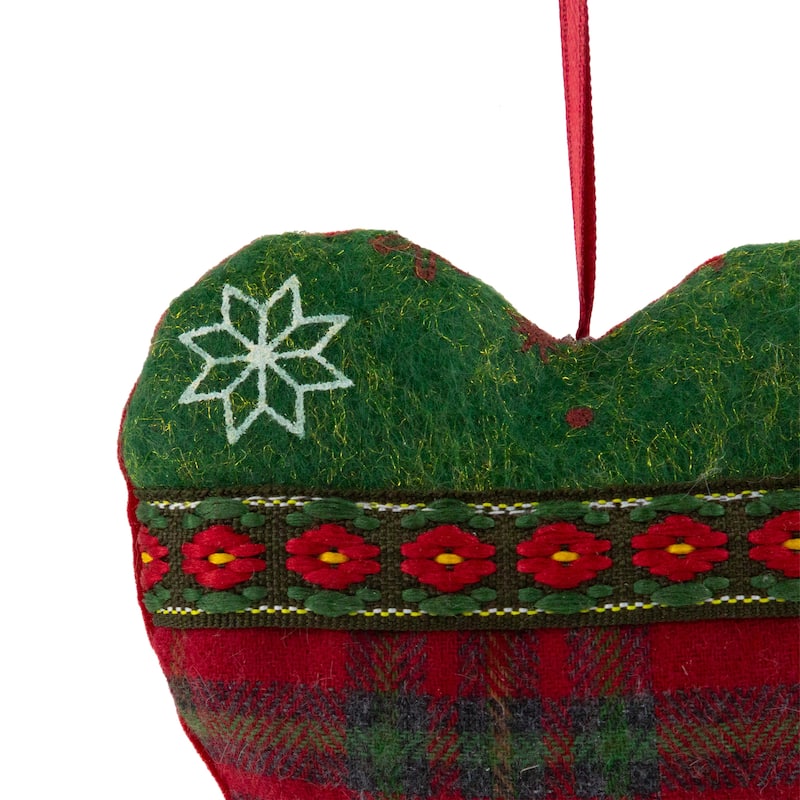 Plaid Heart Tree and Star Christmas Ornaments - 5" - Red and Green - Set of 3