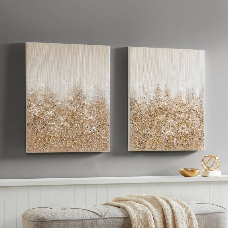 Madison Park Glimmer Heavily Embellished 2-piece Canvas Wall Art Set (Set of 2) - Gold