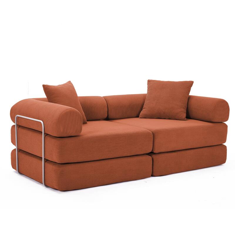 Modular Couch Sofa Bed, Convertible Design with Removable Armrests,Folding Mattress Couch for Small Spaces ,No Assembly
