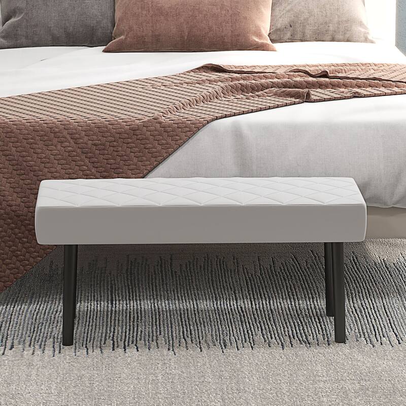 HOMCOM Modern Ottoman Bench, 39.4" Faux Leather Upholstered End of Bed Bench with Metal Legs and Padded Seat